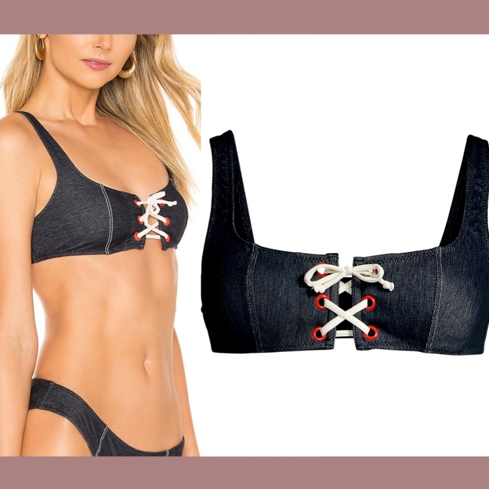 NWT $89 Solid & Striped Isabella‎ Lace Up Bikini Top in Denim [SZ Medium ] - Picture 3 of 12